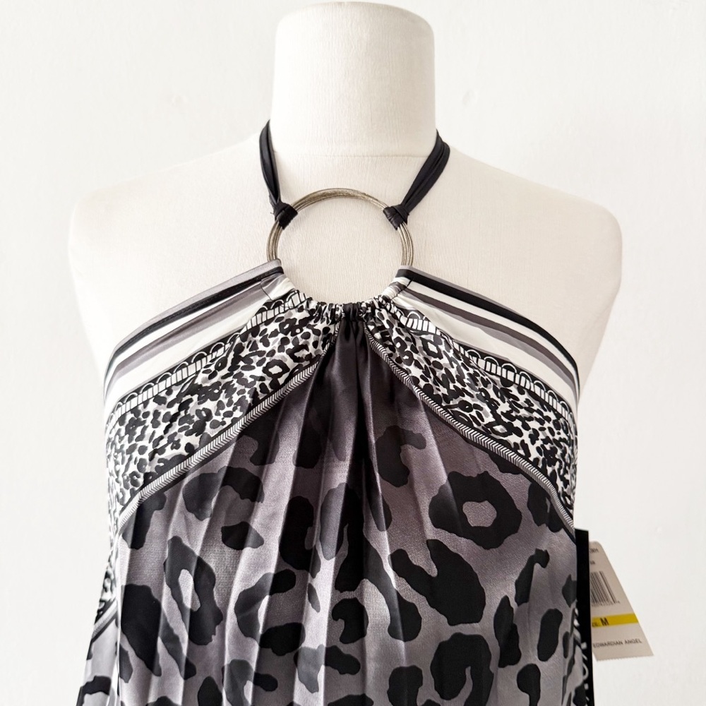 NEW Deadstock Y2K XOXO Satin Handkerchief Hem Leopard Halter Top Size Medium (M) - Picture 8 of 9